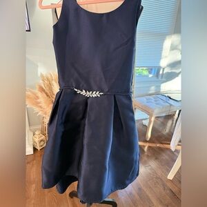 CHILD SIZE 16 Elegant Navy Kids Dress with rhinestone Leaf Accent